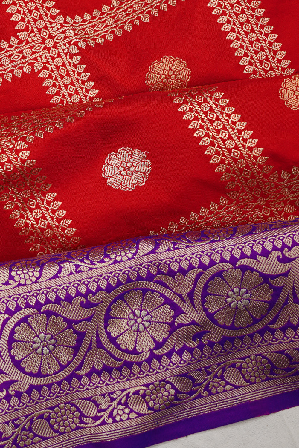 Banarasi Silk Checks And Butta Red Saree