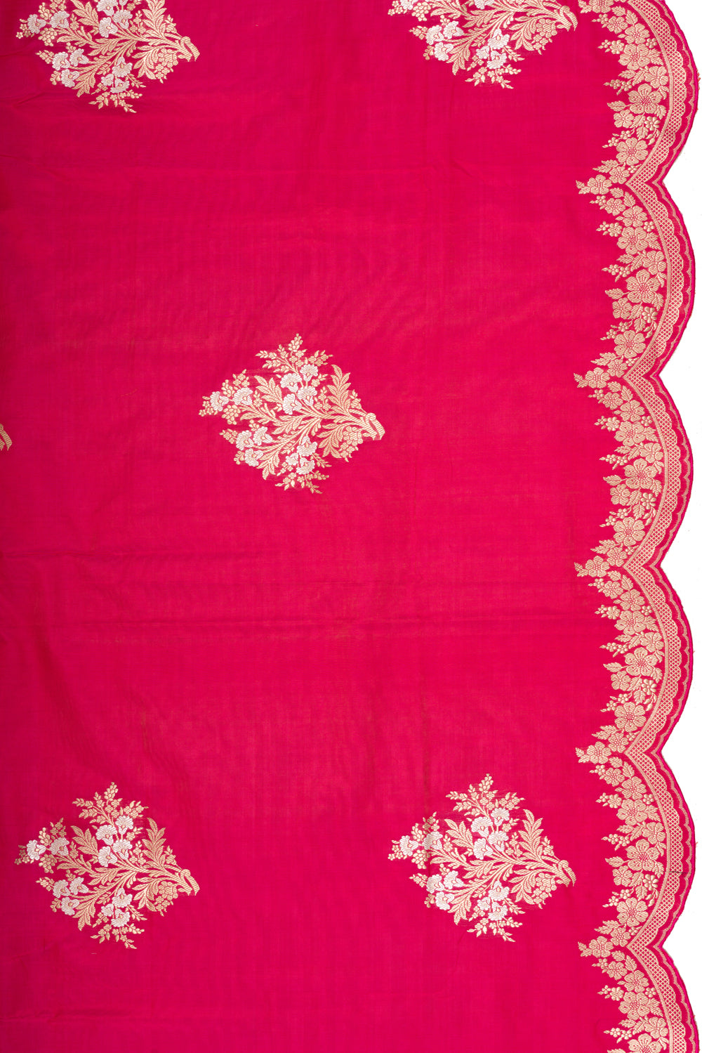 Banarasi Silk Butta Pinkish Red Saree With Scallop Border