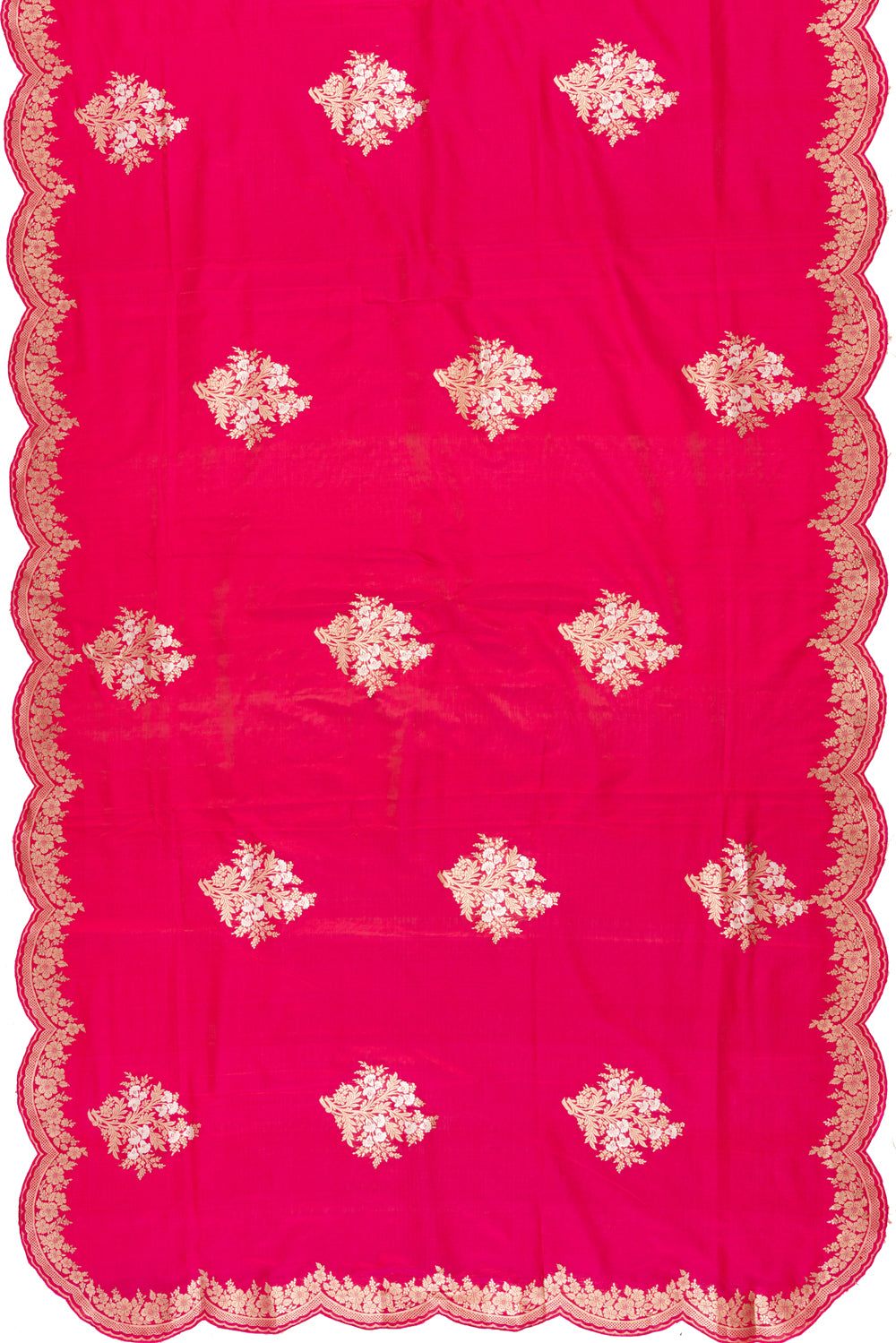 Banarasi Silk Butta Red Saree With Scallop Border