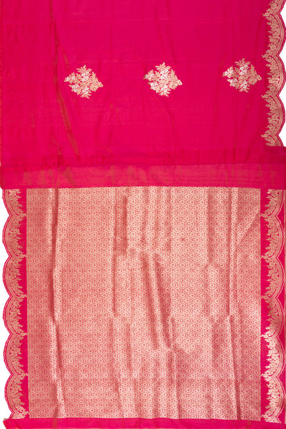 Banarasi Silk Butta Pinkish Red Saree With Scallop Border