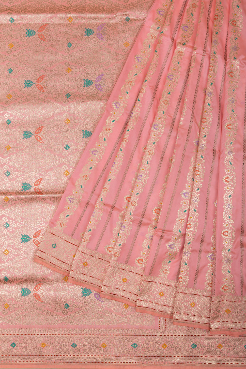 Banarasi Silk Vertical Lines Baby Pink Saree
