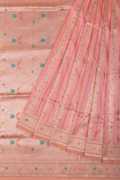 Banarasi Silk Vertical Lines Baby Pink Saree