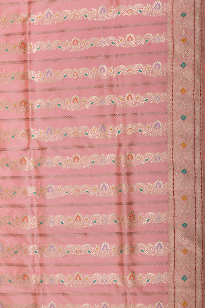 Banarasi Silk Vertical Lines Baby Pink Saree