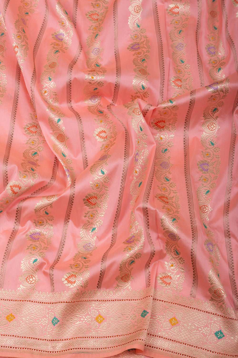 Banarasi Silk Vertical Lines Baby Pink Saree