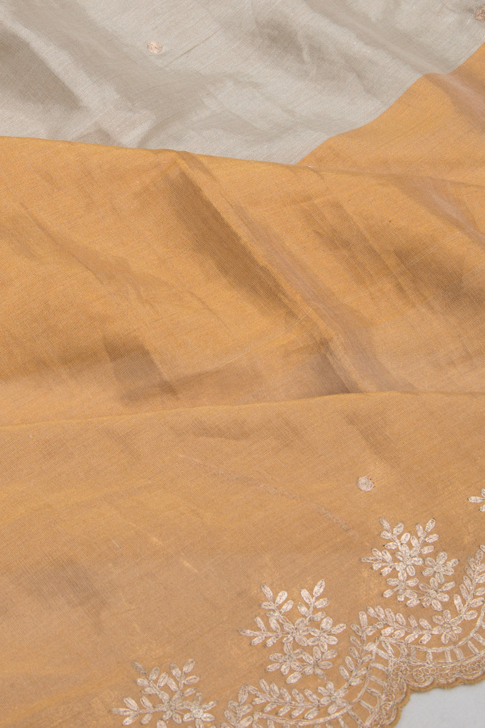 Tissue Soft Silk Butta Silver And Gold Saree With Scallop Border
