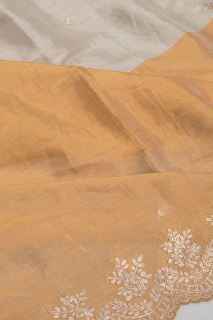 Tissue Soft Silk Butta Silver And Gold Saree With Scallop Border