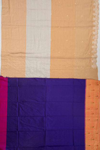Tissue Soft Silk Butta Silver And Gold Saree With Scallop Border
