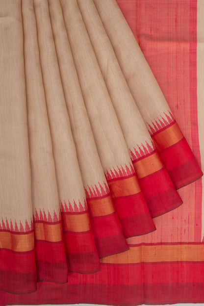 Tussar Plain Beige Saree