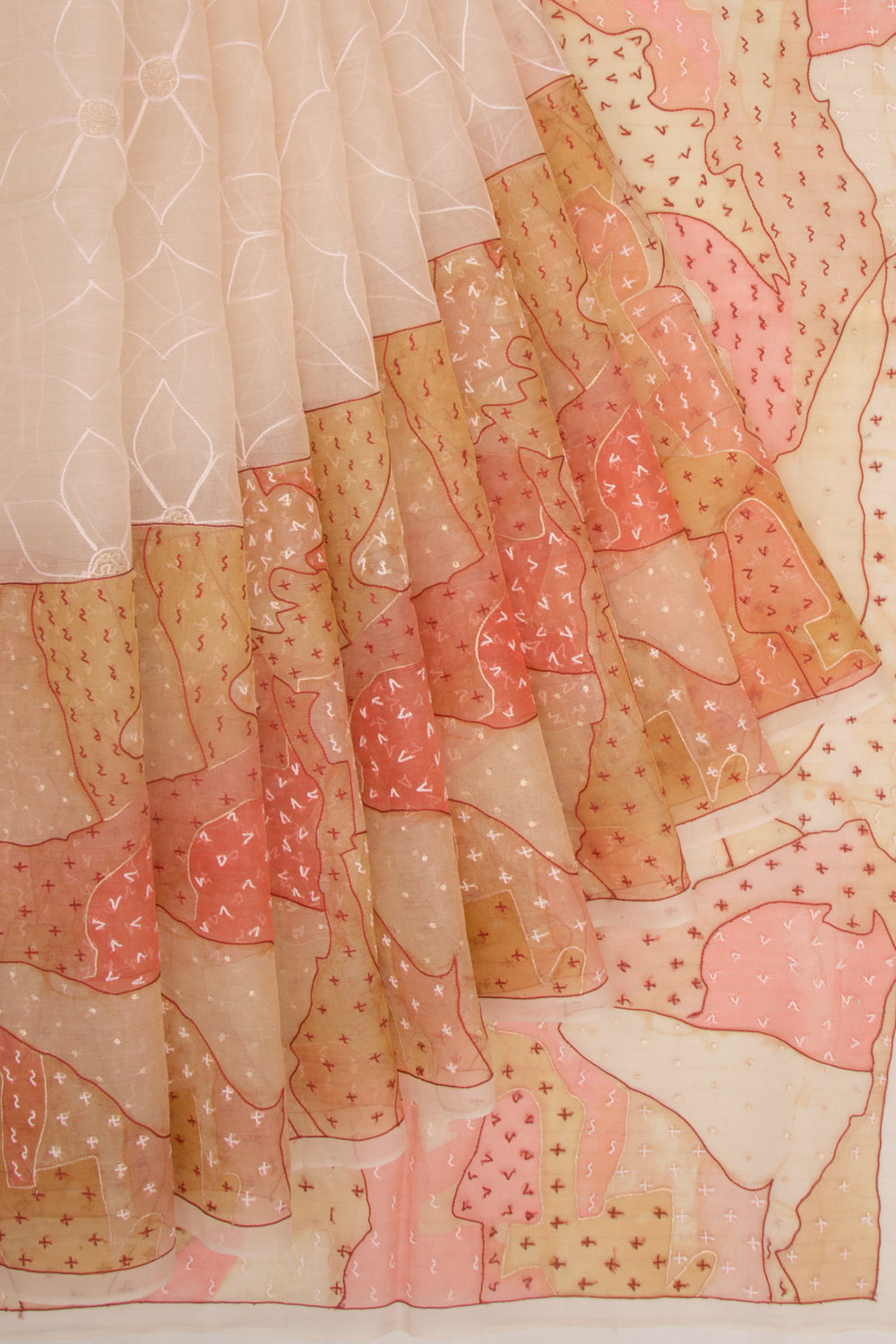 Organza Floral Embroidery Off-White Saree