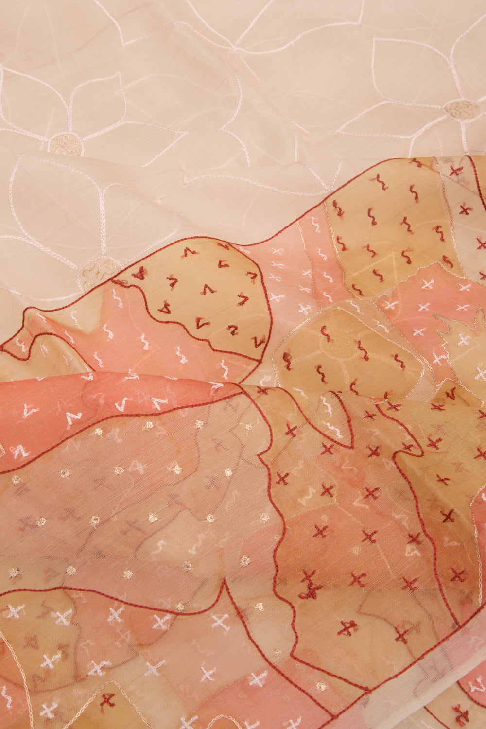 Organza Floral Embroidery Off-White Saree