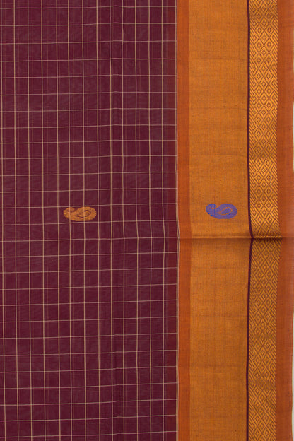 Chettinad Cotton Checks And Butta Purple Saree