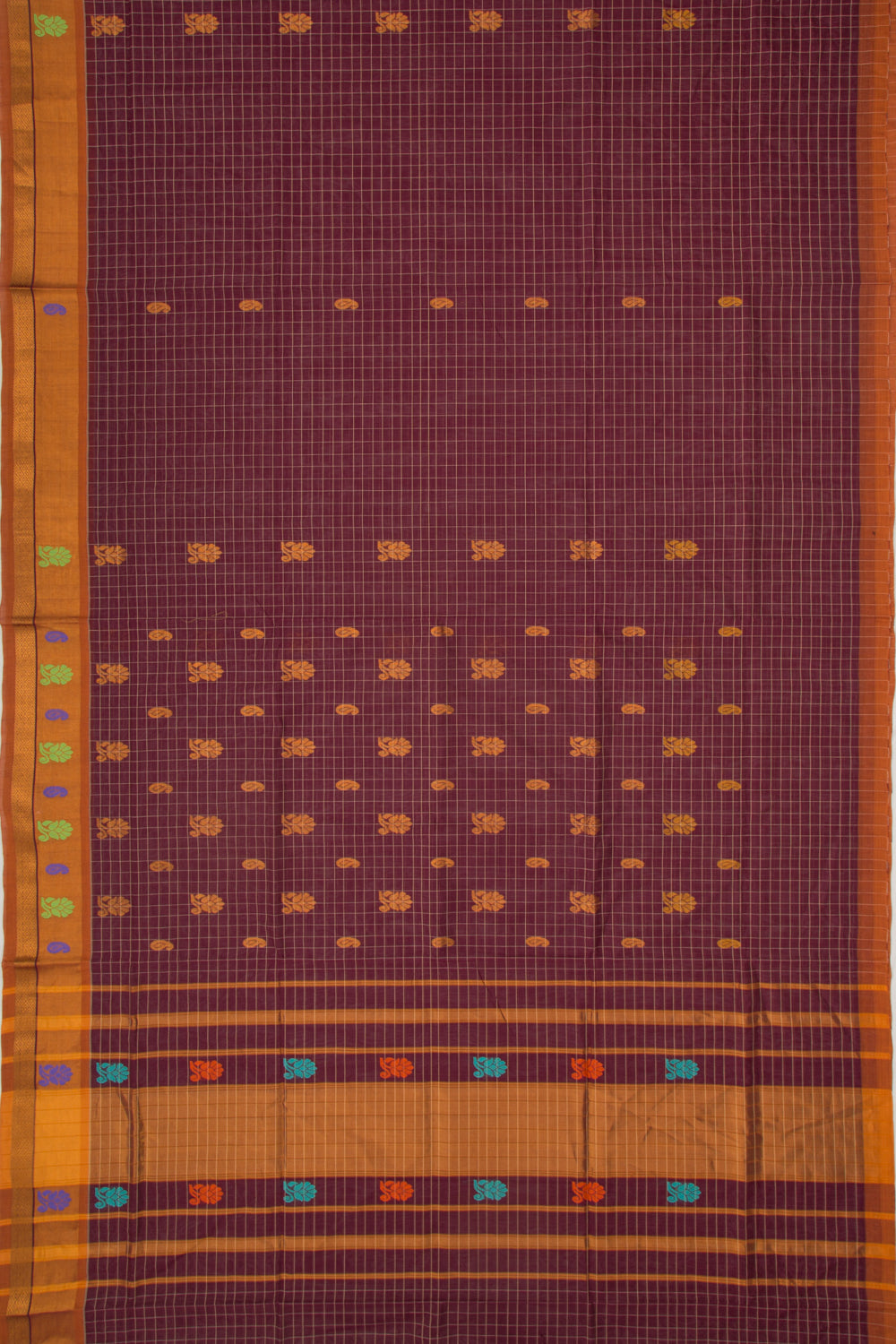 Chettinad Cotton Checks And Butta Purple Saree