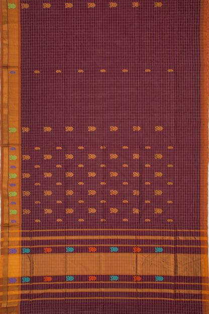 Chettinad Cotton Checks And Butta Purple Saree