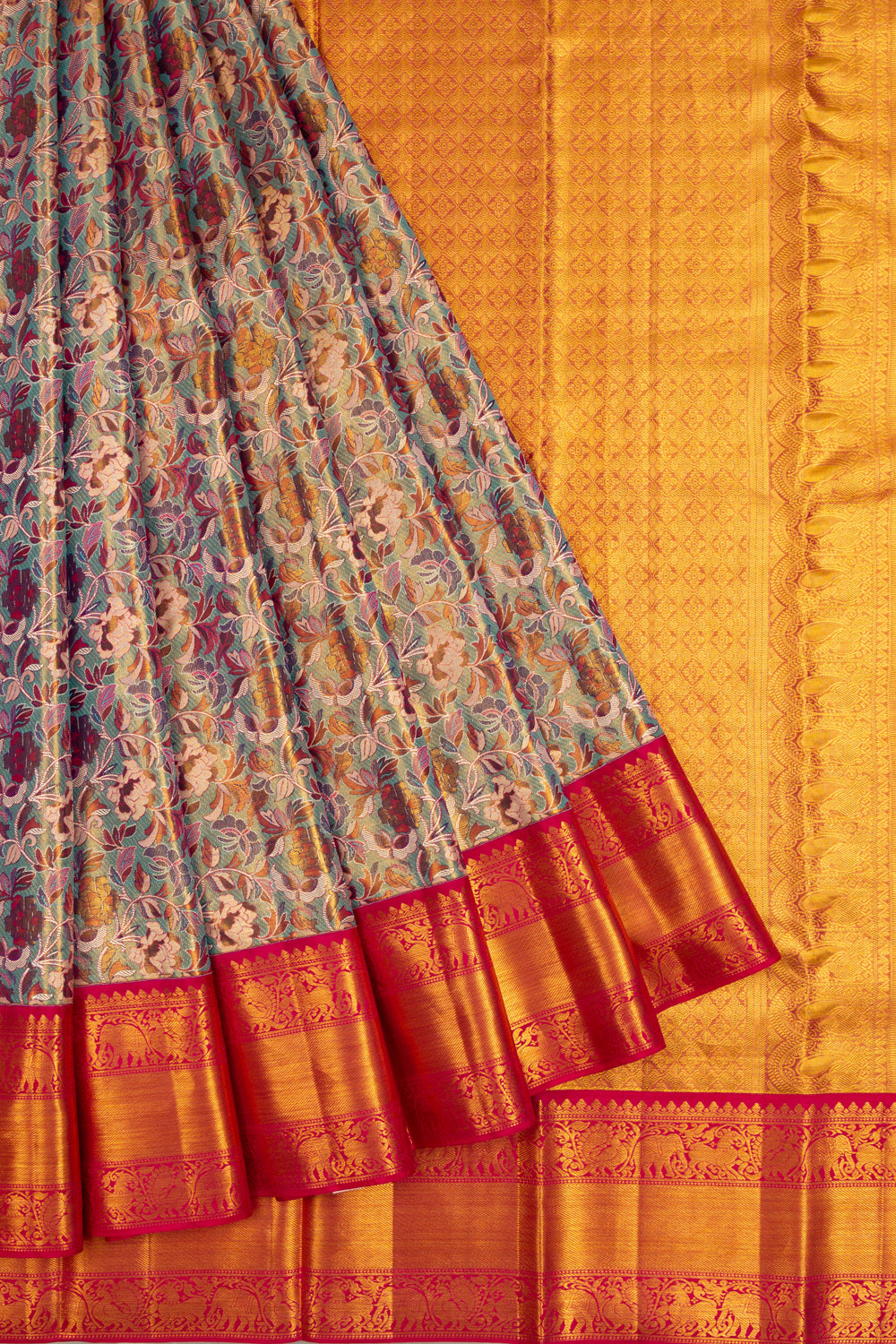 Kanchipuram Silk Tissue Jaal Blue Saree