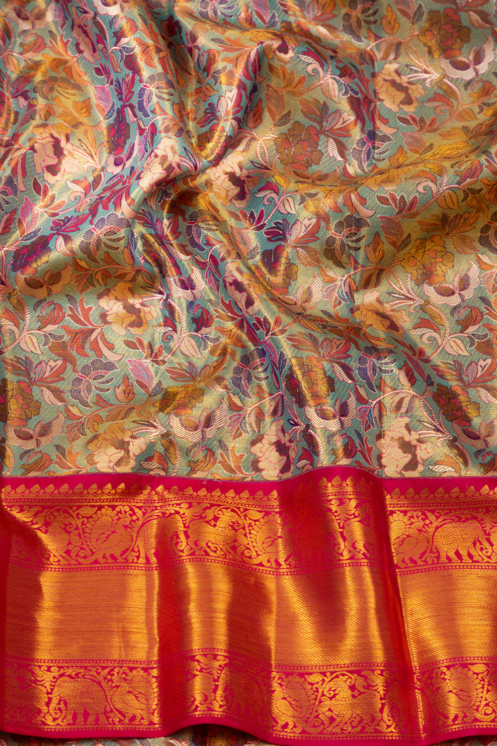 Kanchipuram Silk Tissue Jaal Blue Saree