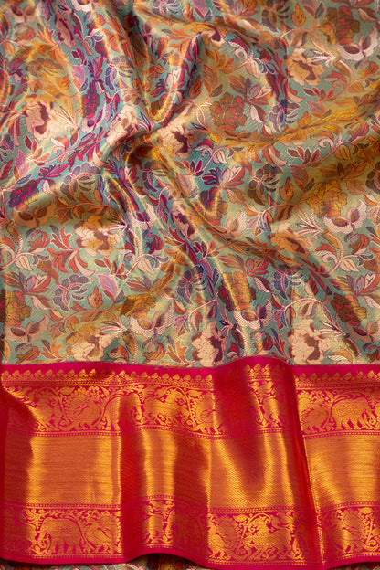 Kanchipuram Silk Tissue Jaal Blue Saree