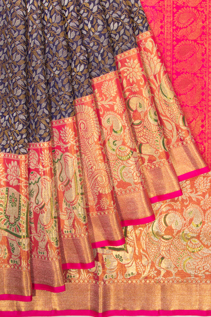 Kanchipuram Silk Jaal dark Blue Saree