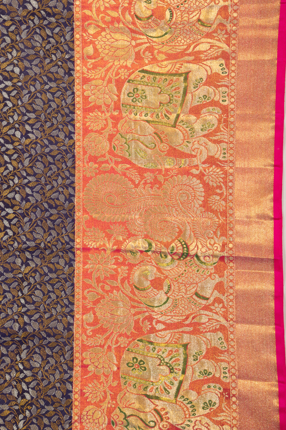 Kanchipuram Silk Jaal Dark Blue Saree