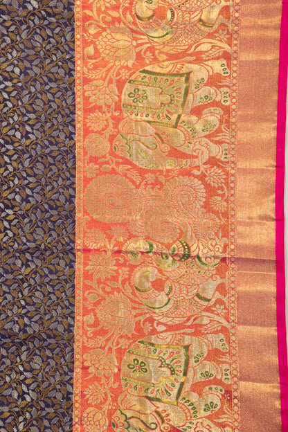 Kanchipuram Silk Jaal Dark Blue Saree