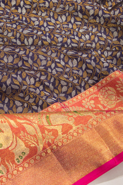 Kanchipuram Silk Jaal Dark Blue Saree