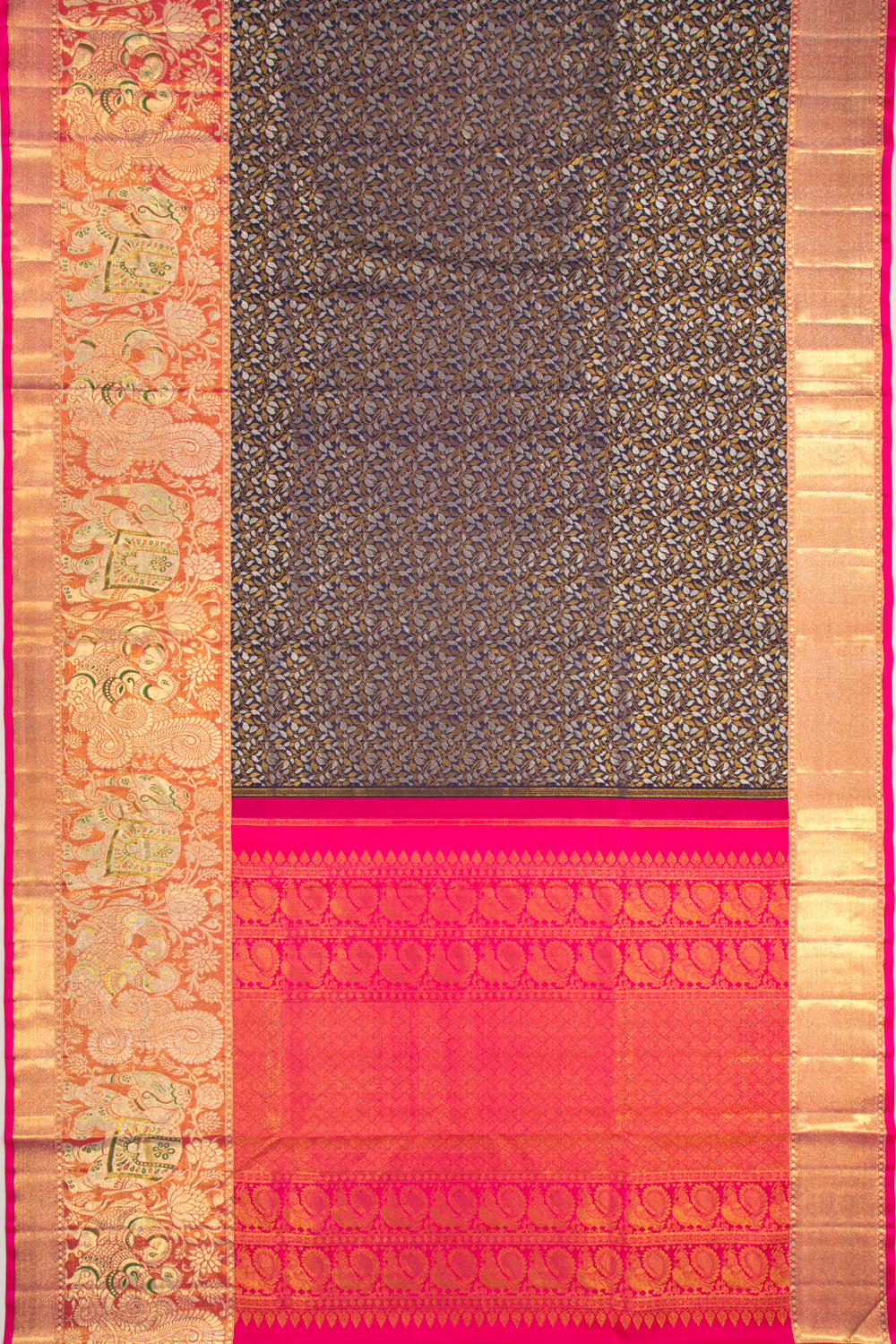 Kanchipuram Silk Jaal dark Blue Saree