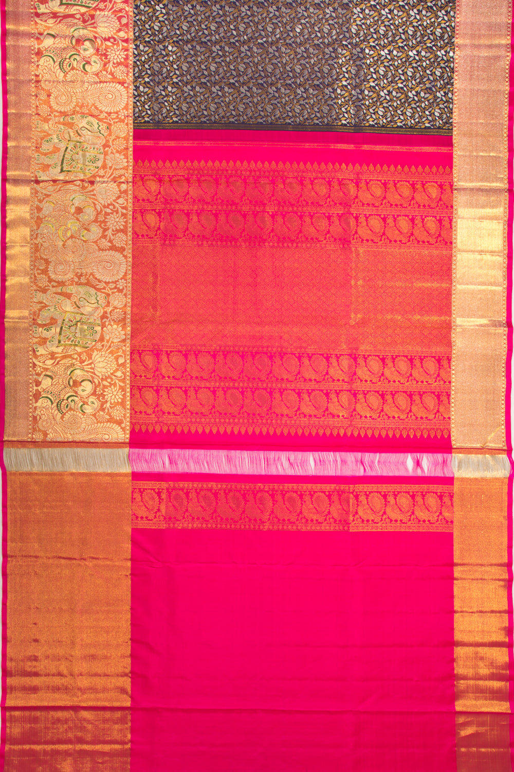 Kanchipuram Silk Jaal Dark Blue Saree