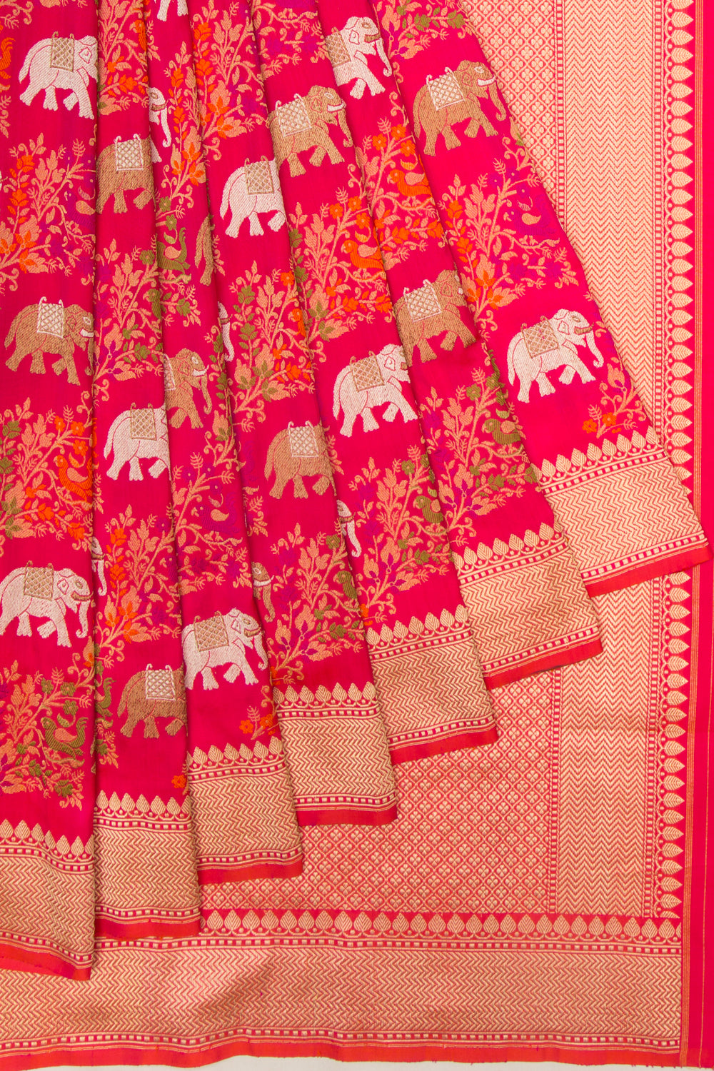 Banarasi Silk Kadwa Shikargha Jaal Red Saree