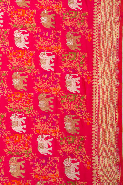 Banarasi Silk Kadwa Shikargha Jaal Red Saree