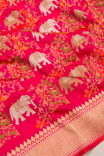 Banarasi Silk Kadwa Shikargha Jaal Red Saree