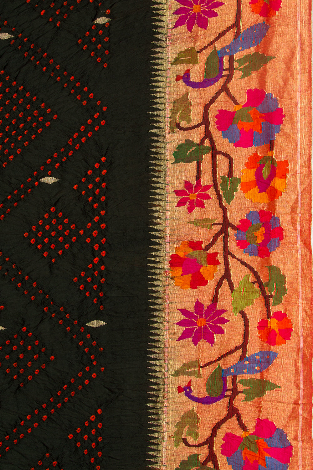 Paithani Silk Bandhani Butta Black Saree