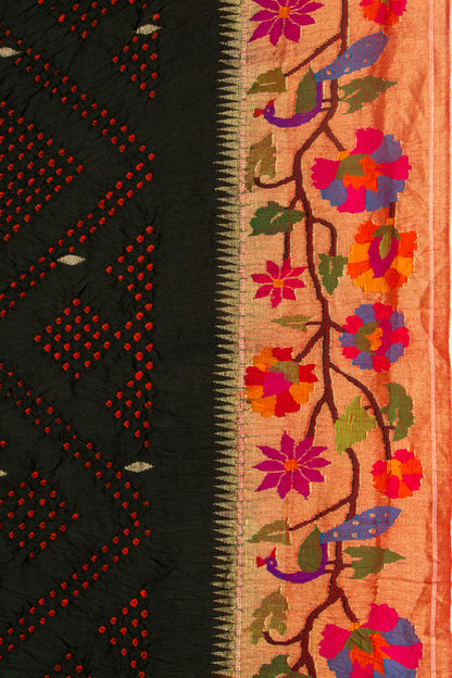 Paithani Silk Bandhani Butta Black Saree