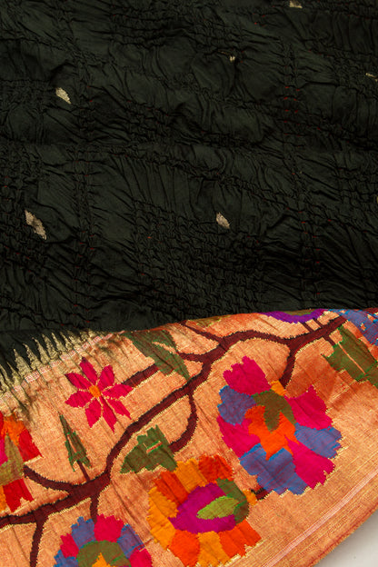 Paithani Silk Bandhani Butta Black Saree