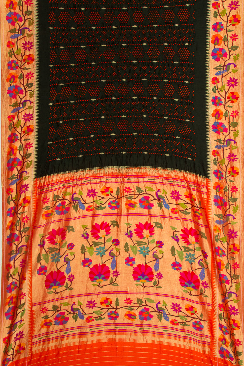 Paithani Silk Bandhani Butta Black Saree