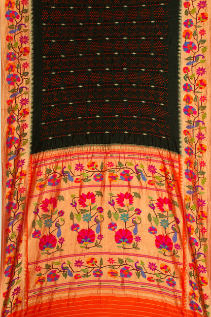 Paithani Silk Bandhani Butta Black Saree