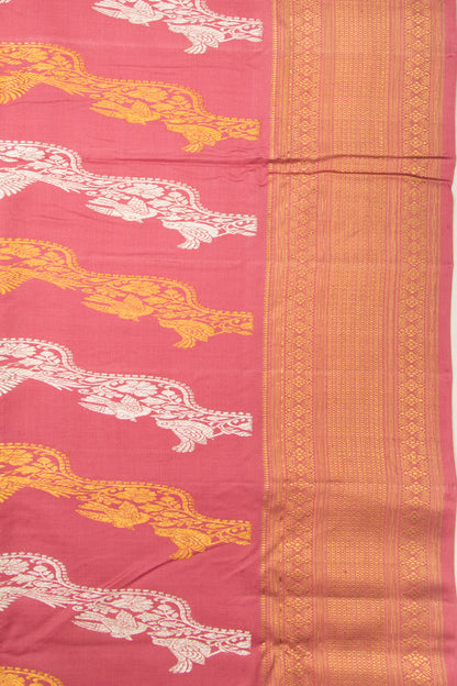 Kanchipuram Silk Jaal Peach Saree-Not Allowed Online