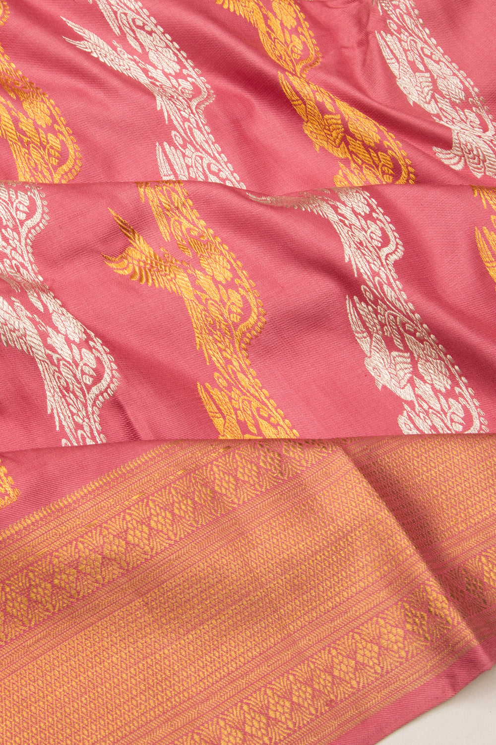 Kanchipuram Silk Jaal Peach Saree-Not Allowed Online
