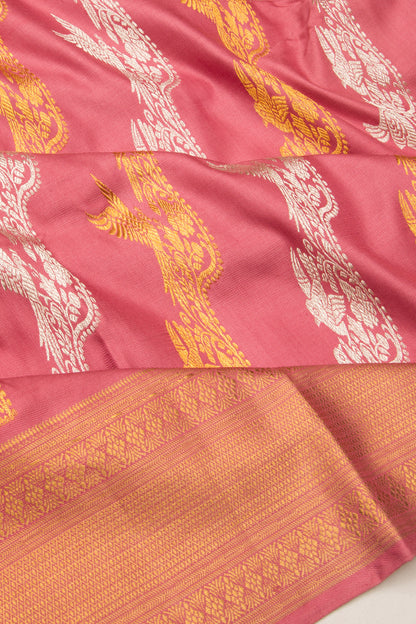 Kanchipuram Silk Jaal Peach Saree-Not Allowed Online