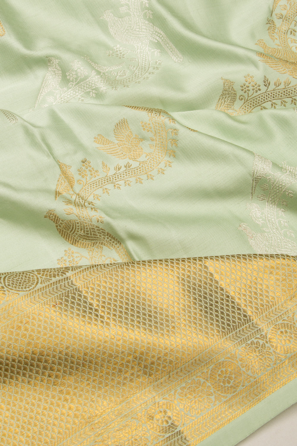 Kanchipuram Silk Jaal Pastel Green Saree-Not Allowed Online