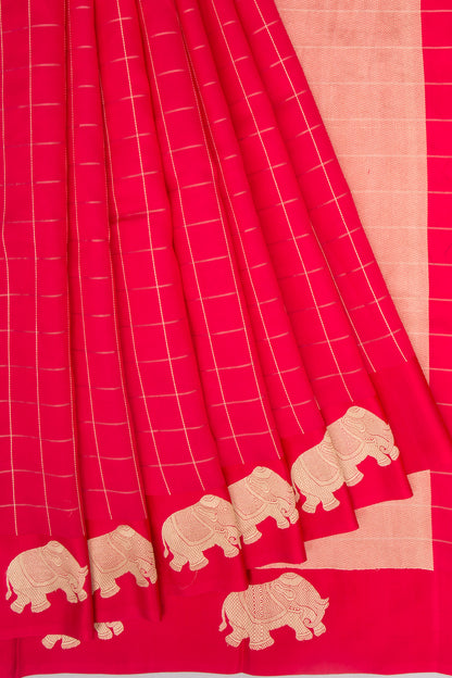Banarasi Katan Silk Checks Red Saree