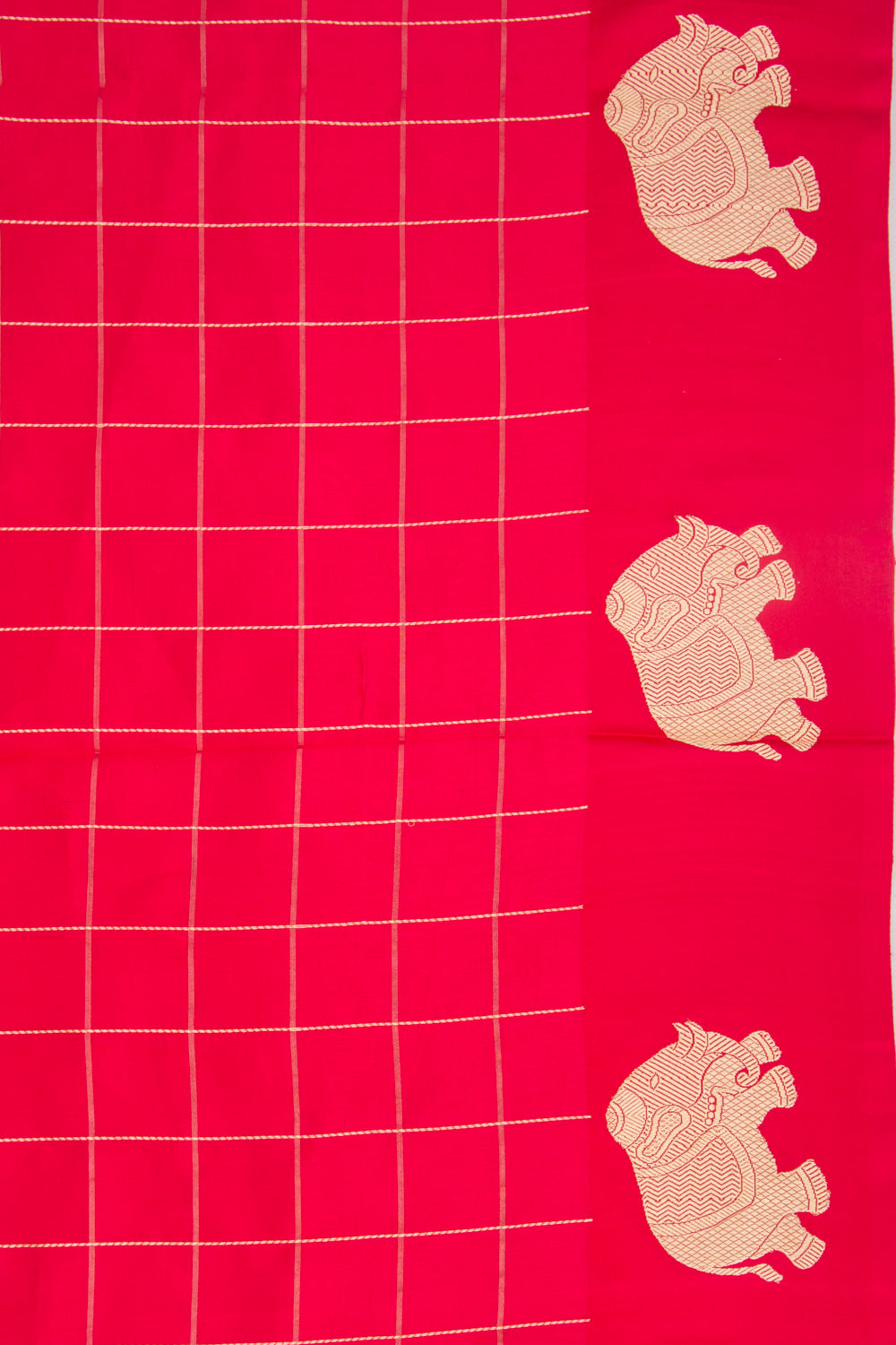 Banarasi Katan Silk Checks Red Saree