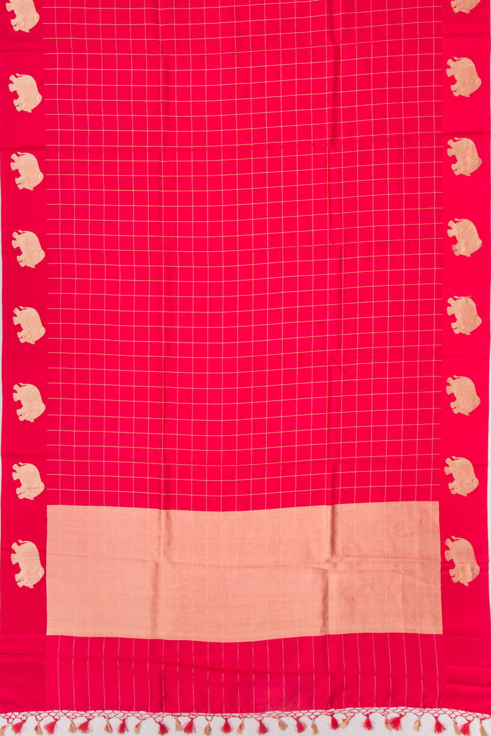 Banarasi Katan Silk Checks Red Saree