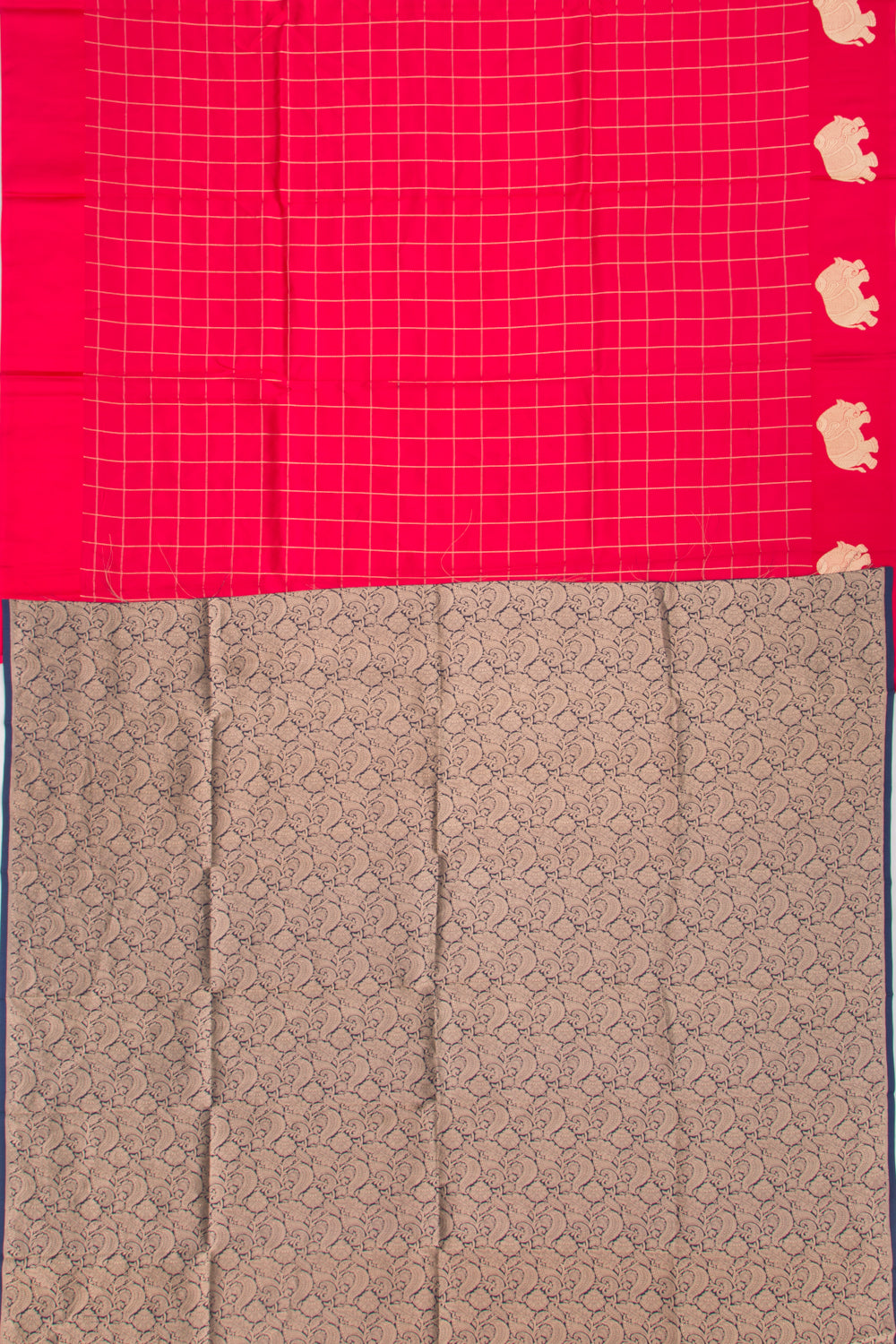 Banarasi Katan Silk Checks Red Saree