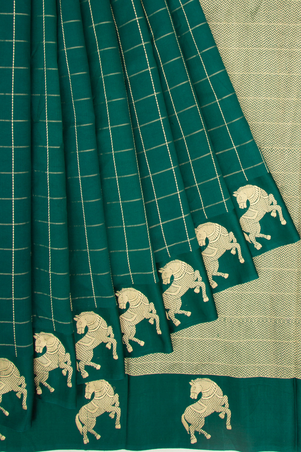 Banarasi Katan Silk Checks Green Saree