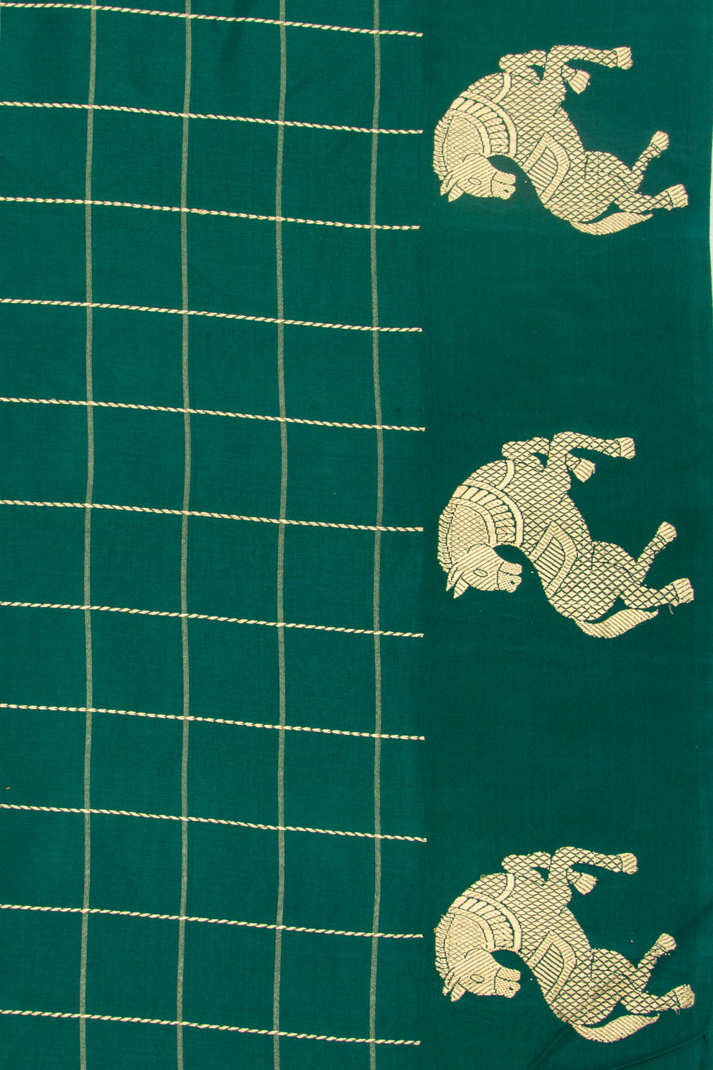 Banarasi Katan Silk Checks Green Saree