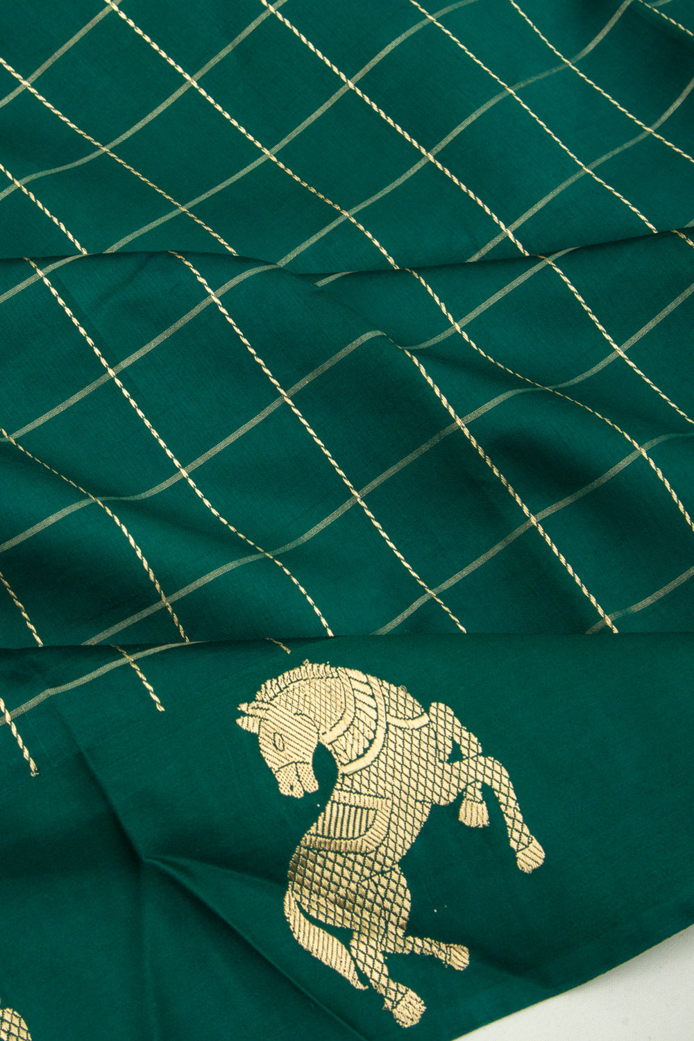 Banarasi Katan Silk Checks Green Saree