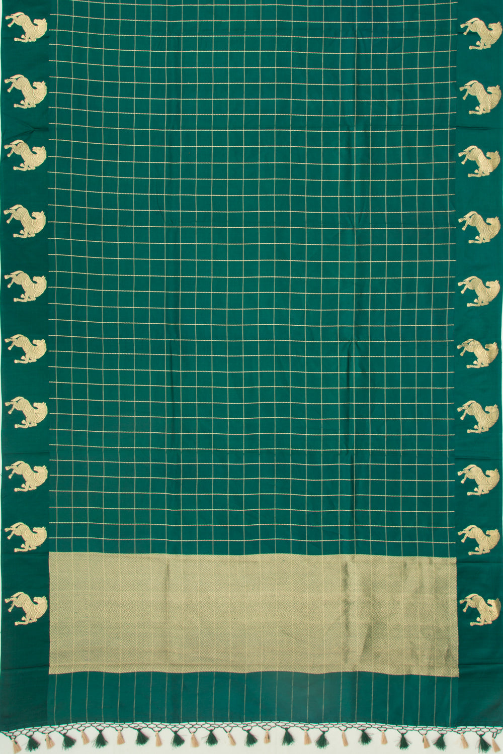 Banarasi Katan Silk Checks Green Saree