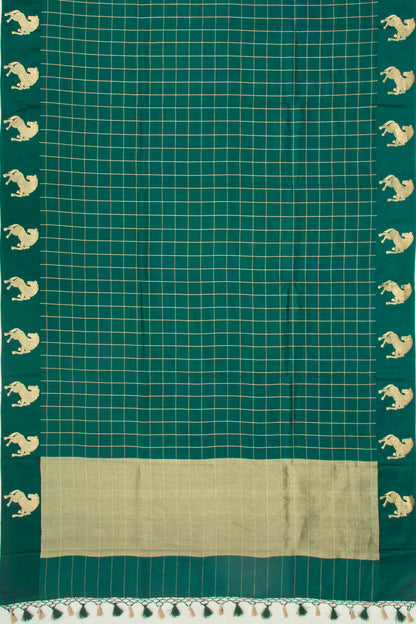 Banarasi Katan Silk Checks Green Saree