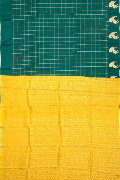 Banarasi Katan Silk Checks Green Saree