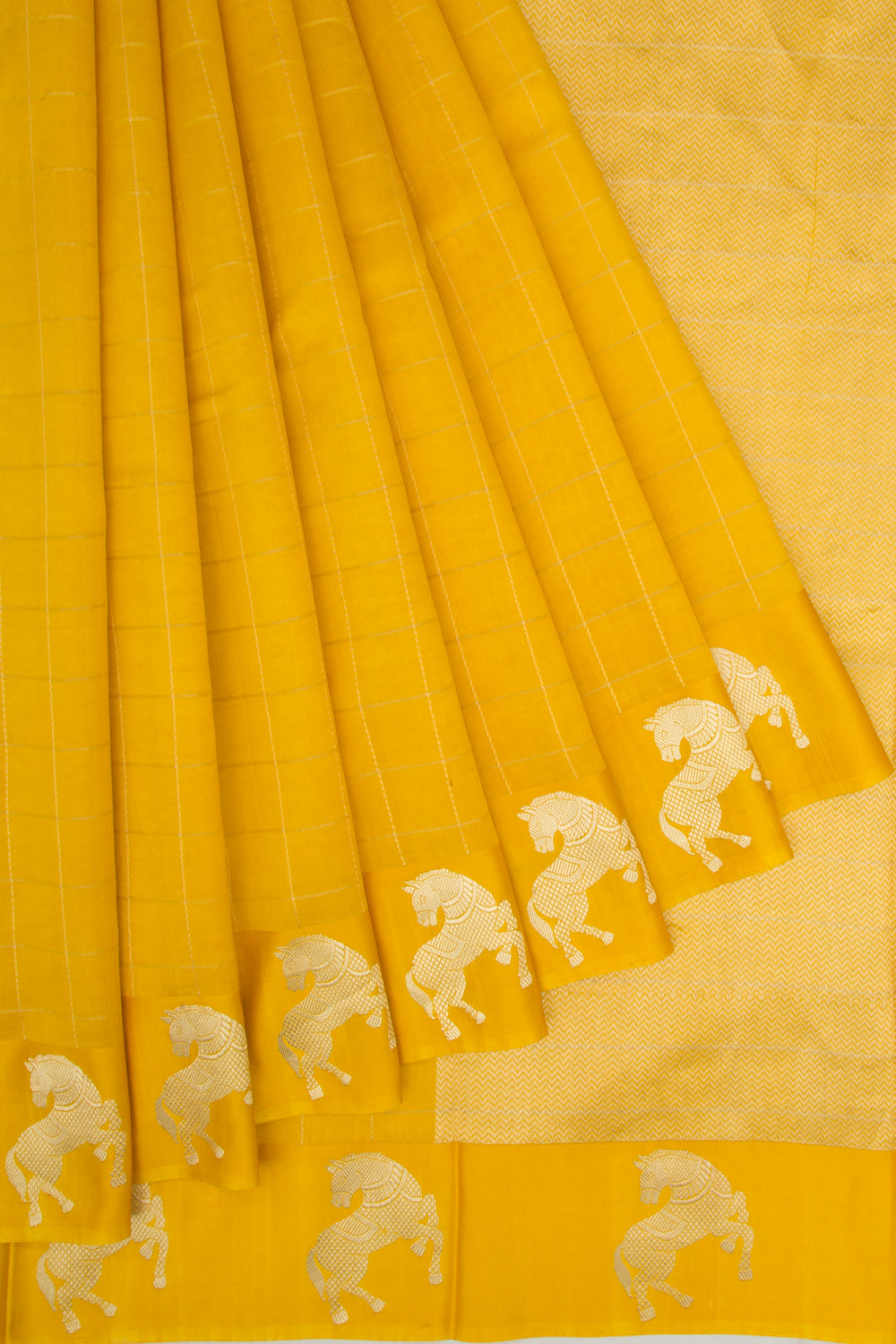Banarasi Katan Silk Checks Yellow Saree