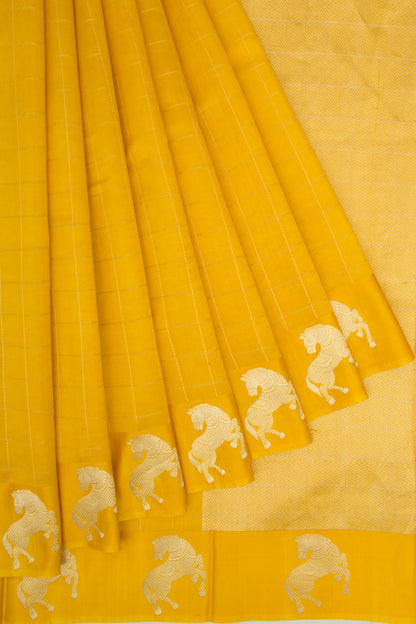 Banarasi Katan Silk Checks Yellow Saree